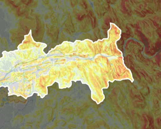 Screenshot of an outlined watershed in Model My Watershed.